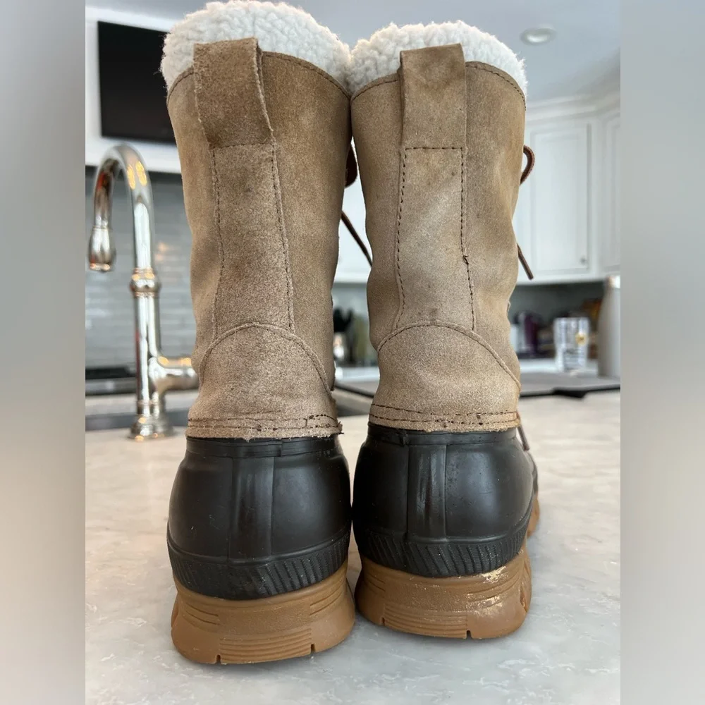 Lands’ End Mens 394765 Insulated Suede Snow Pac Boots Mid Calf Lace Up Brown 9 D - Picture 4 of 9